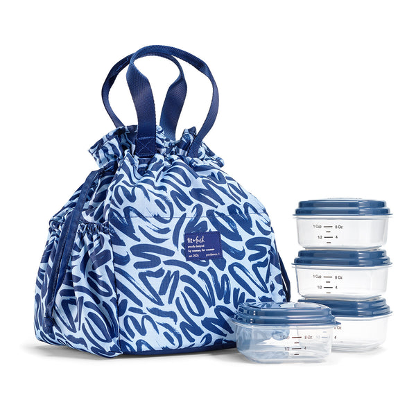 Cromwell Cinch Lunch Tote, Navy Brush Strokes