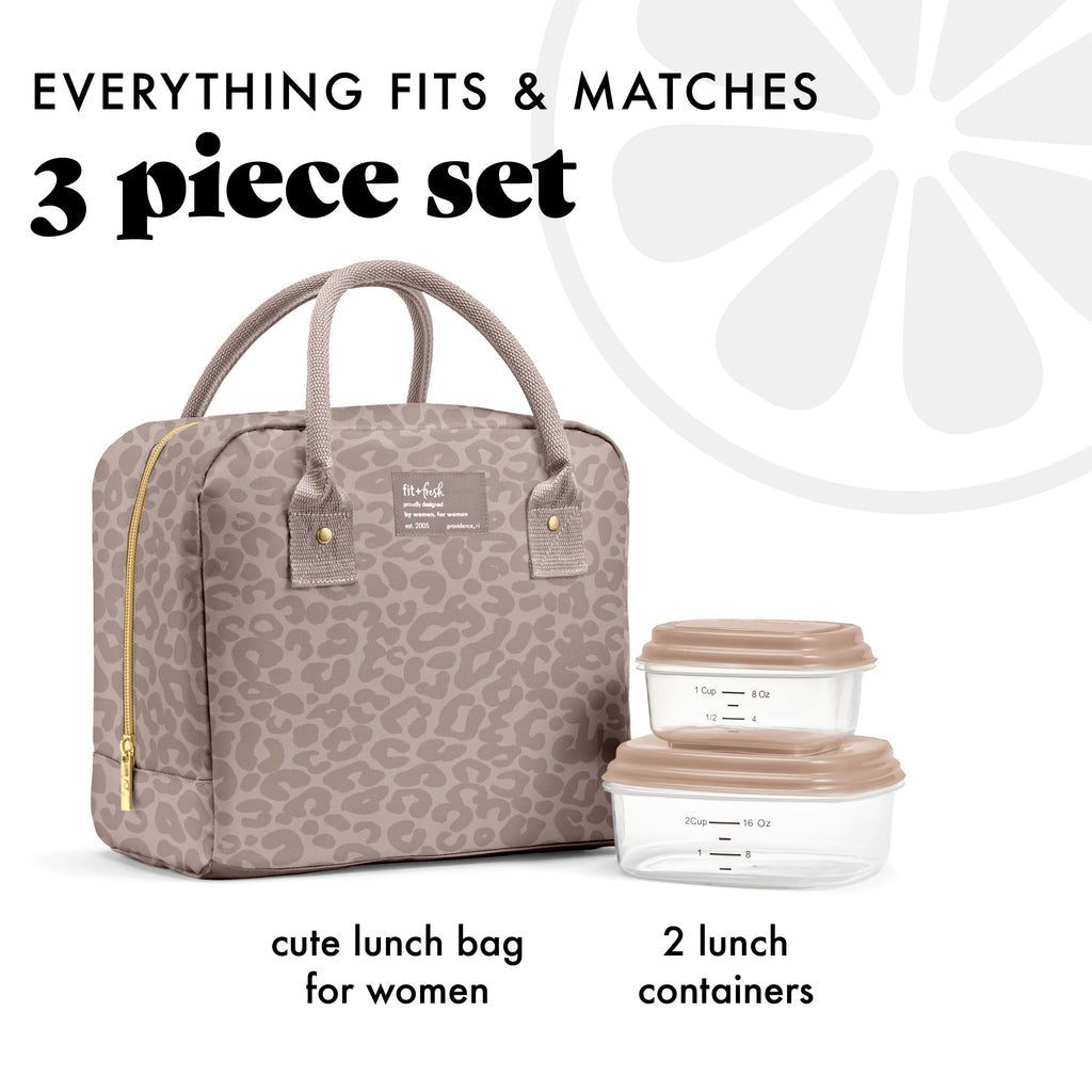 Bloomington Lunch Bag with Lunch Kit, Mocha Feline Fine