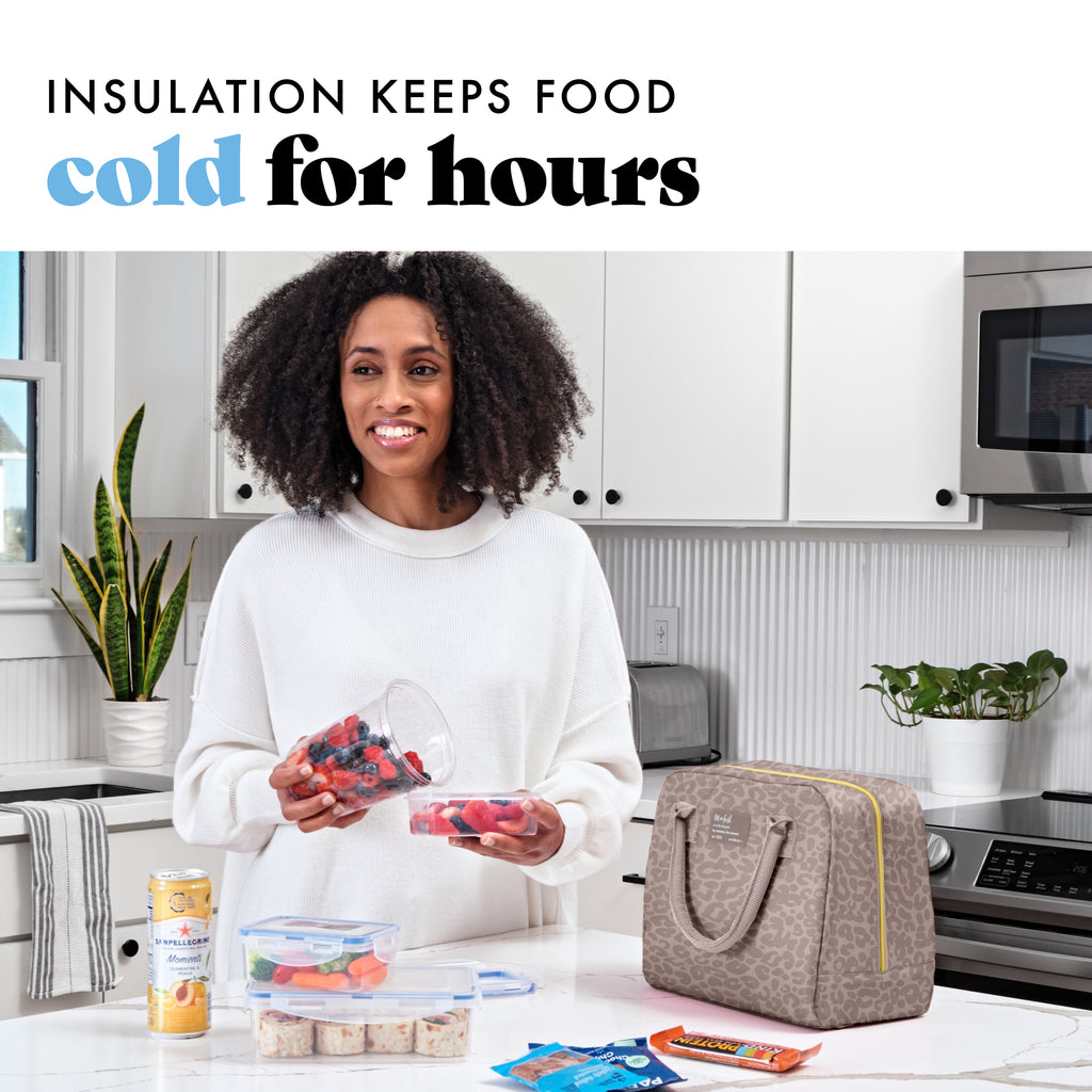 Bloomington Lunch Bag with Lunch Kit, Mocha Feline Fine