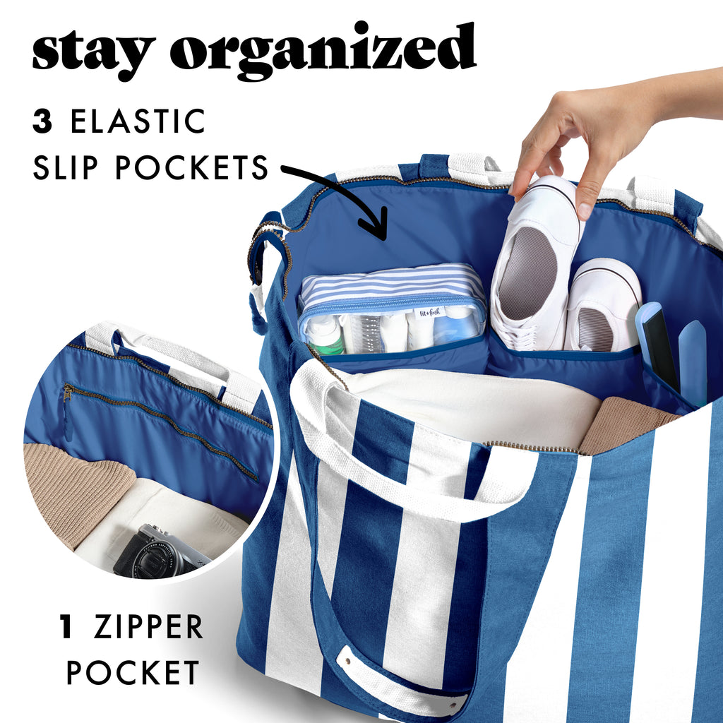 All The Things XL Travel Tote Bag, Cobalt Cabana Stripe