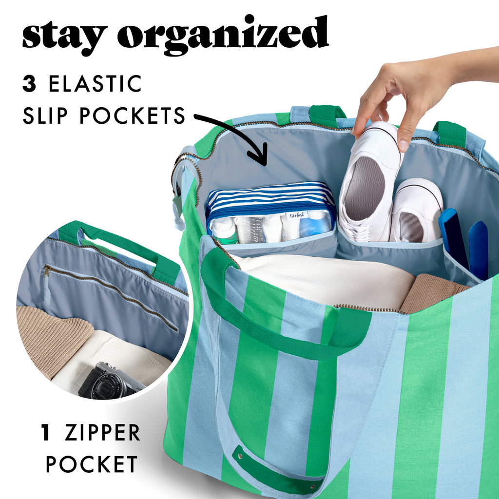 All The Things XL Travel Tote Bag, Coastal Cabana Stripe