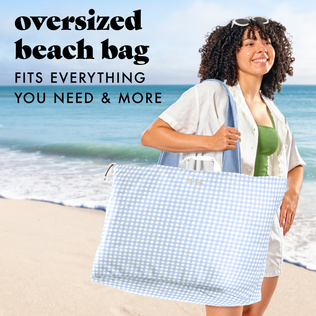 All The Things XL Travel Tote Bag, Blue Gingham