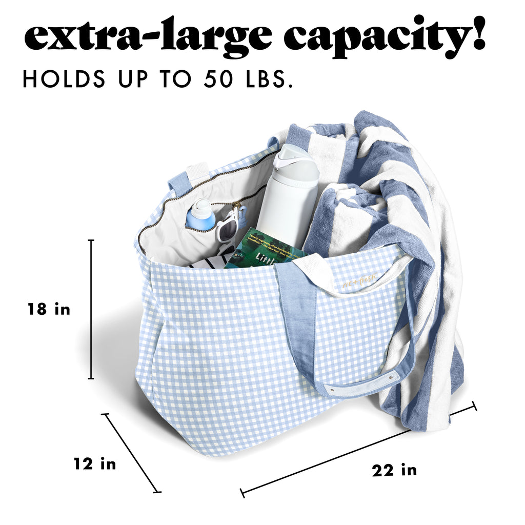 extra large travel tote bag All The Things XL Travel Tote Bag, Blue Gingham – Fit + Fresh Online Store