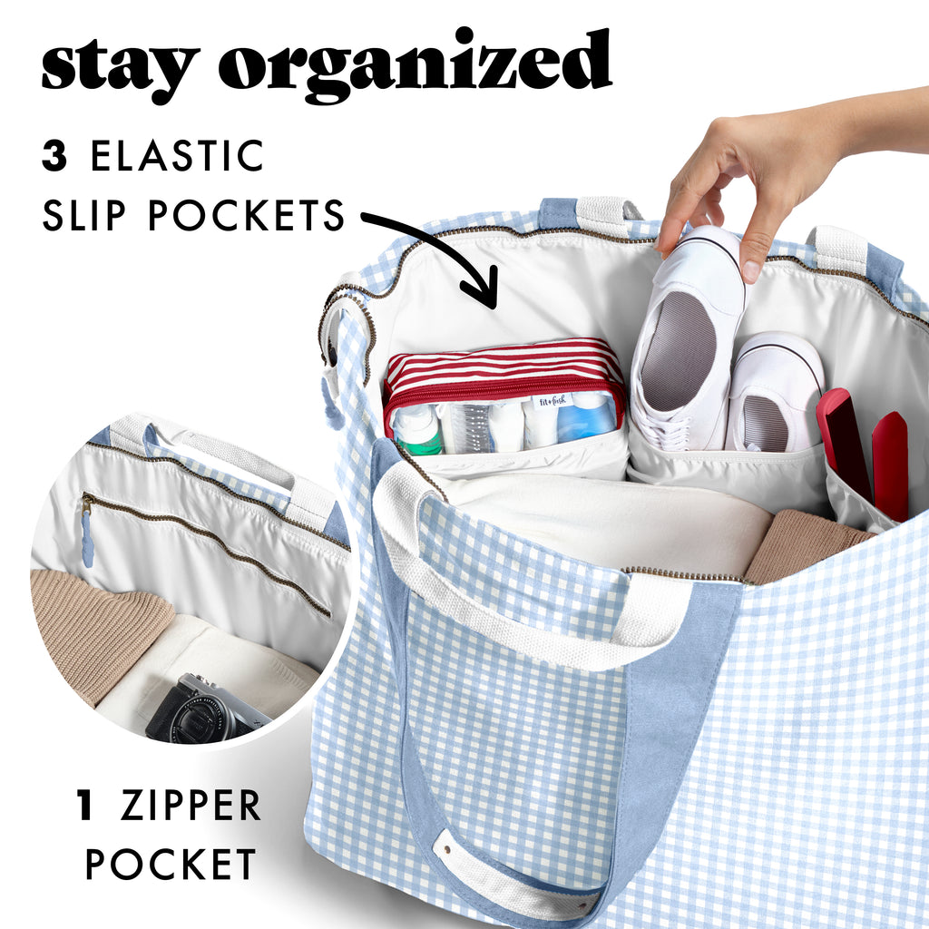 All The Things XL Travel Tote Bag, Blue Gingham