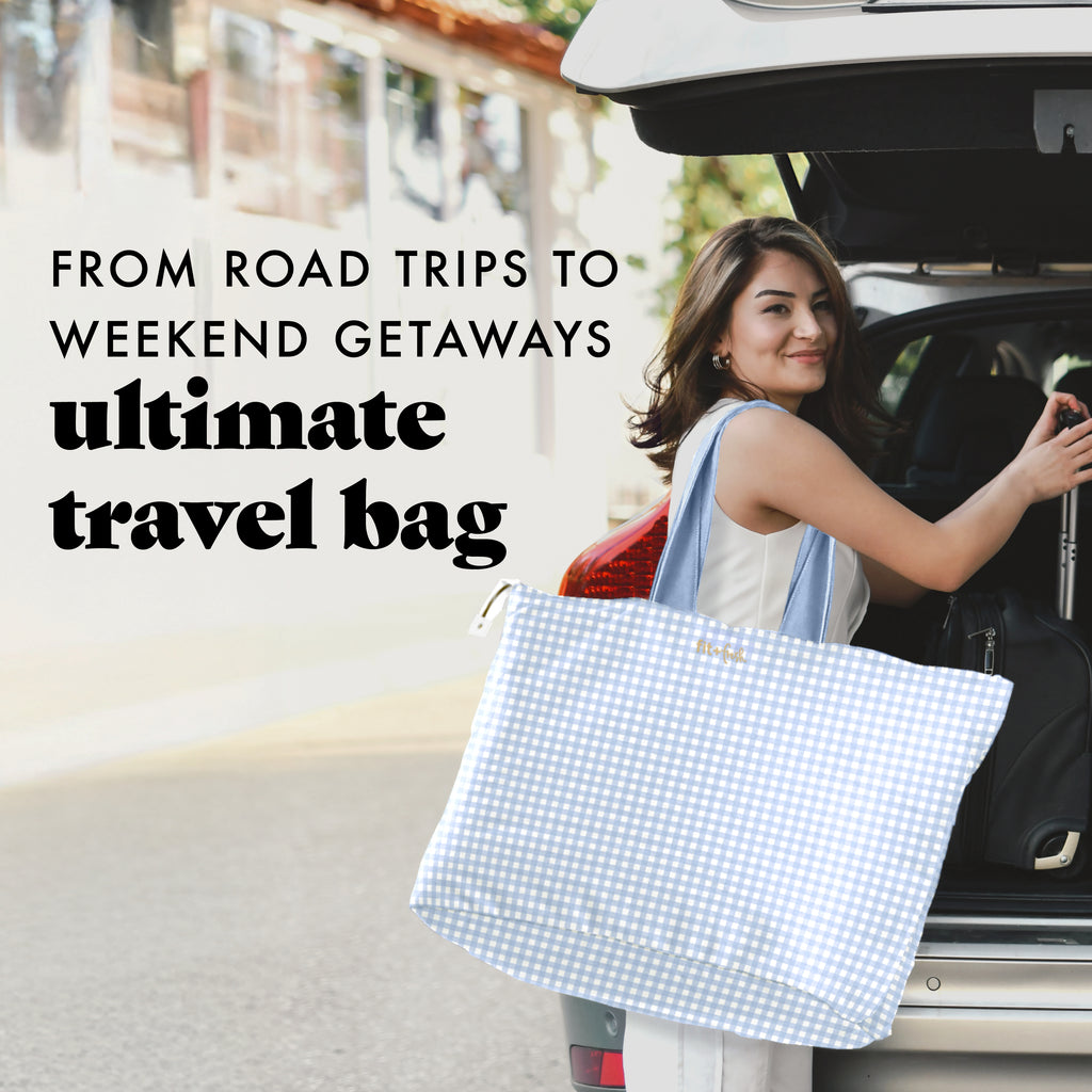 car tote travel bag All The Things XL Travel Tote Bag, Blue Gingham – Fit + Fresh Online Store