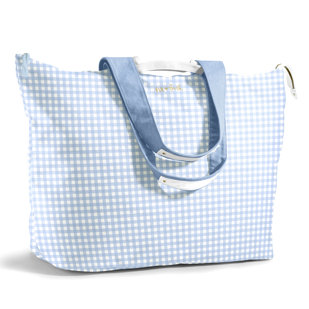 fit & fresh voyager travel commuter tote bag All The Things XL Travel Tote Bag, Blue Gingham – Fit + Fresh Online Store