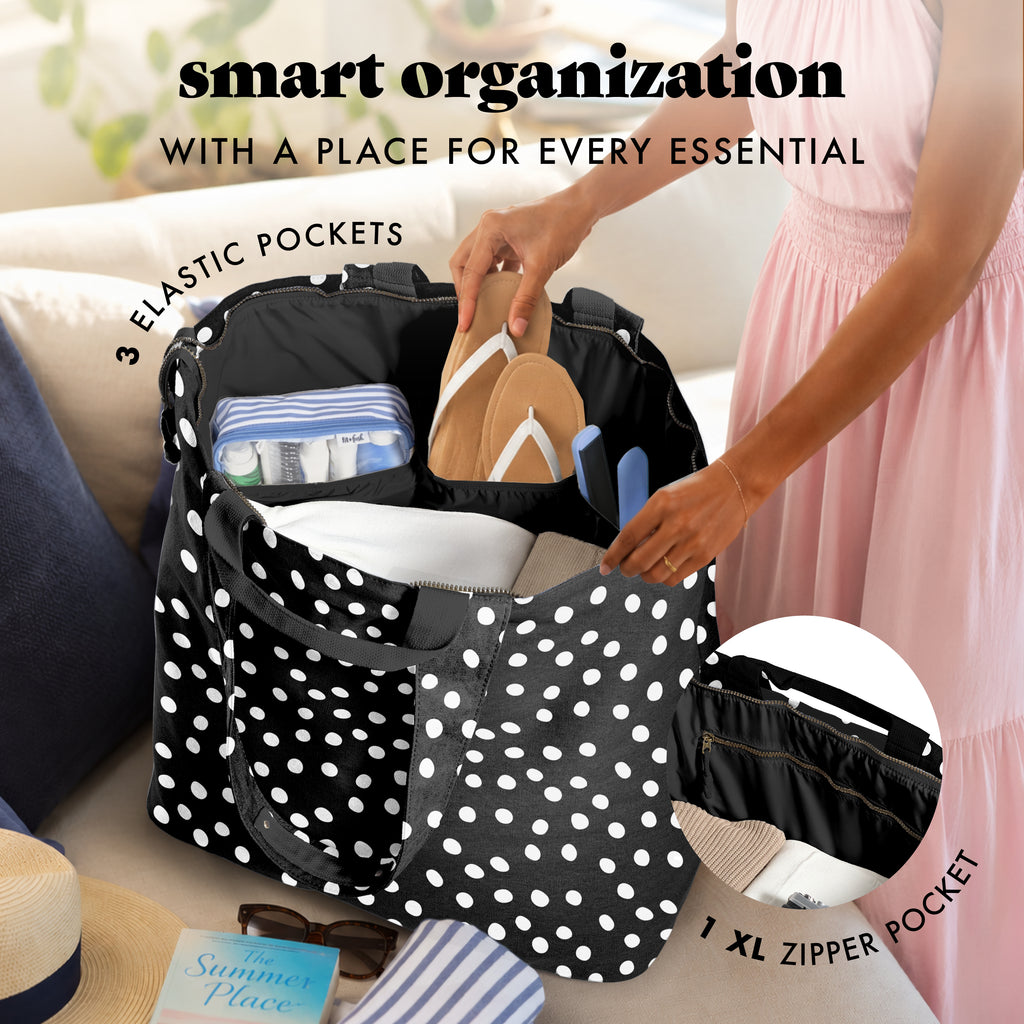 All The Things XL Travel Tote Bag, B&W Dot