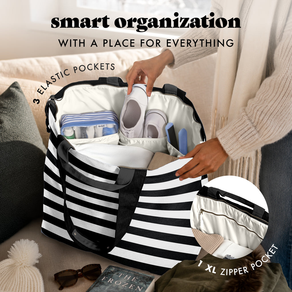 All The Things XL Travel Tote Bag, B&W Stripe