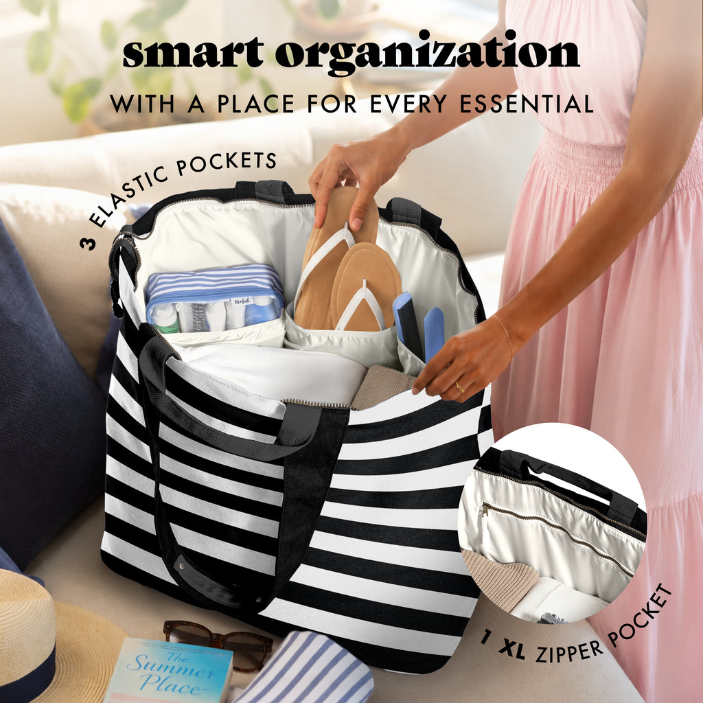 All The Things XL Travel Tote Bag, B&W Stripe