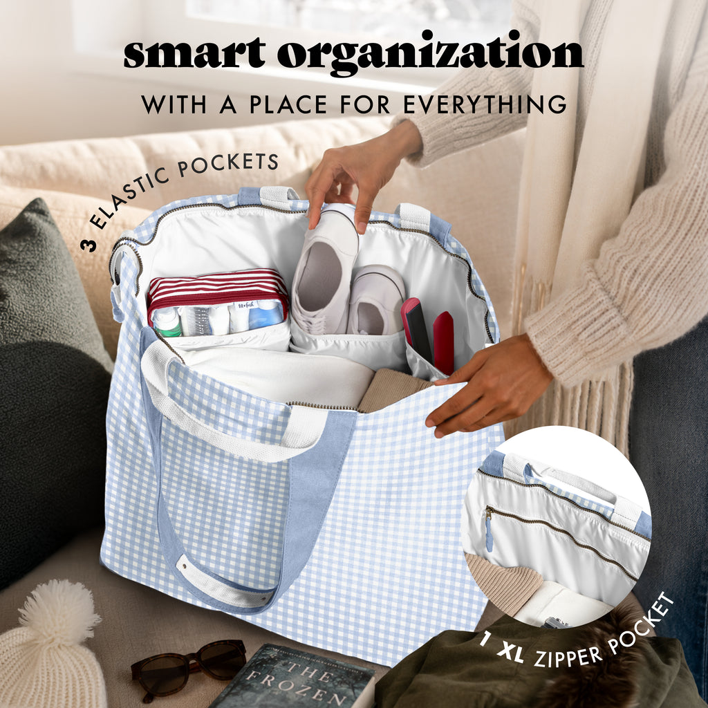 All The Things XL Travel Tote Bag, Blue Gingham