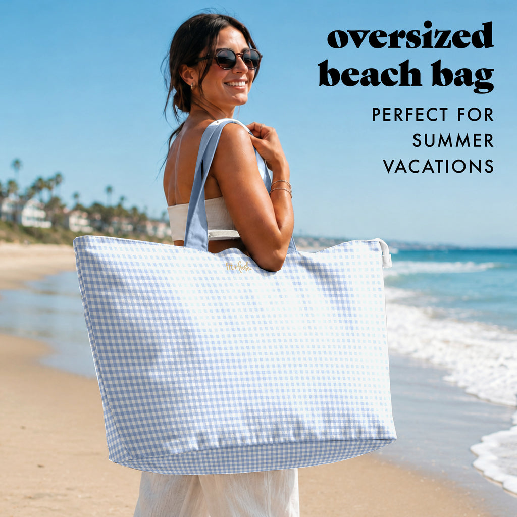 All The Things XL Travel Tote Bag, Blue Gingham