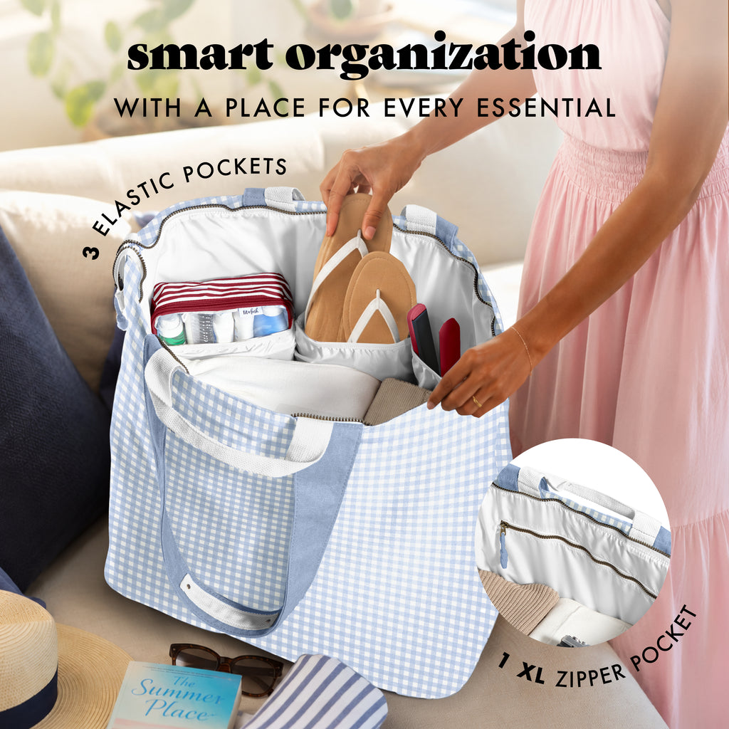 All The Things XL Travel Tote Bag, Blue Gingham
