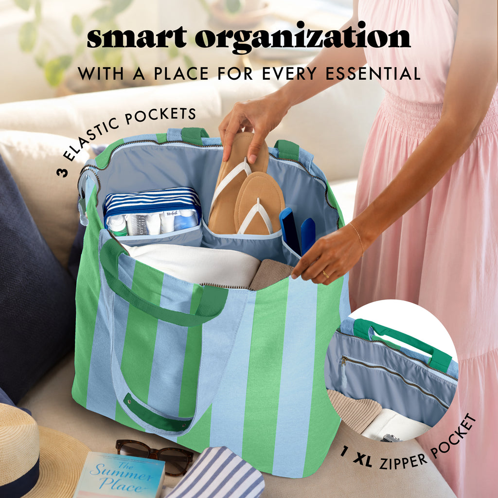All The Things XL Travel Tote Bag, Coastal Cabana Stripe