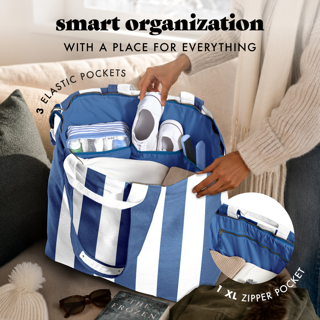 All The Things XL Travel Tote Bag, Cobalt Cabana Stripe