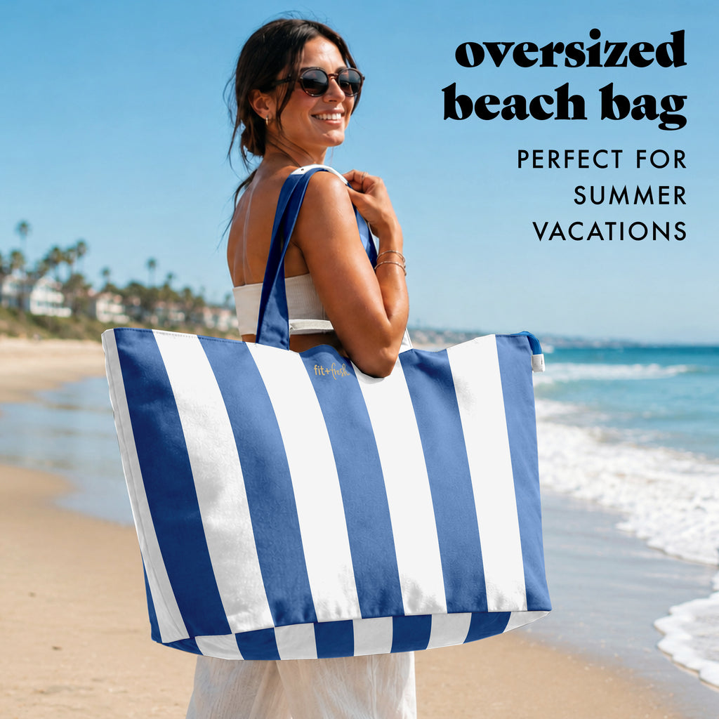 All The Things XL Travel Tote Bag, Cobalt Cabana Stripe