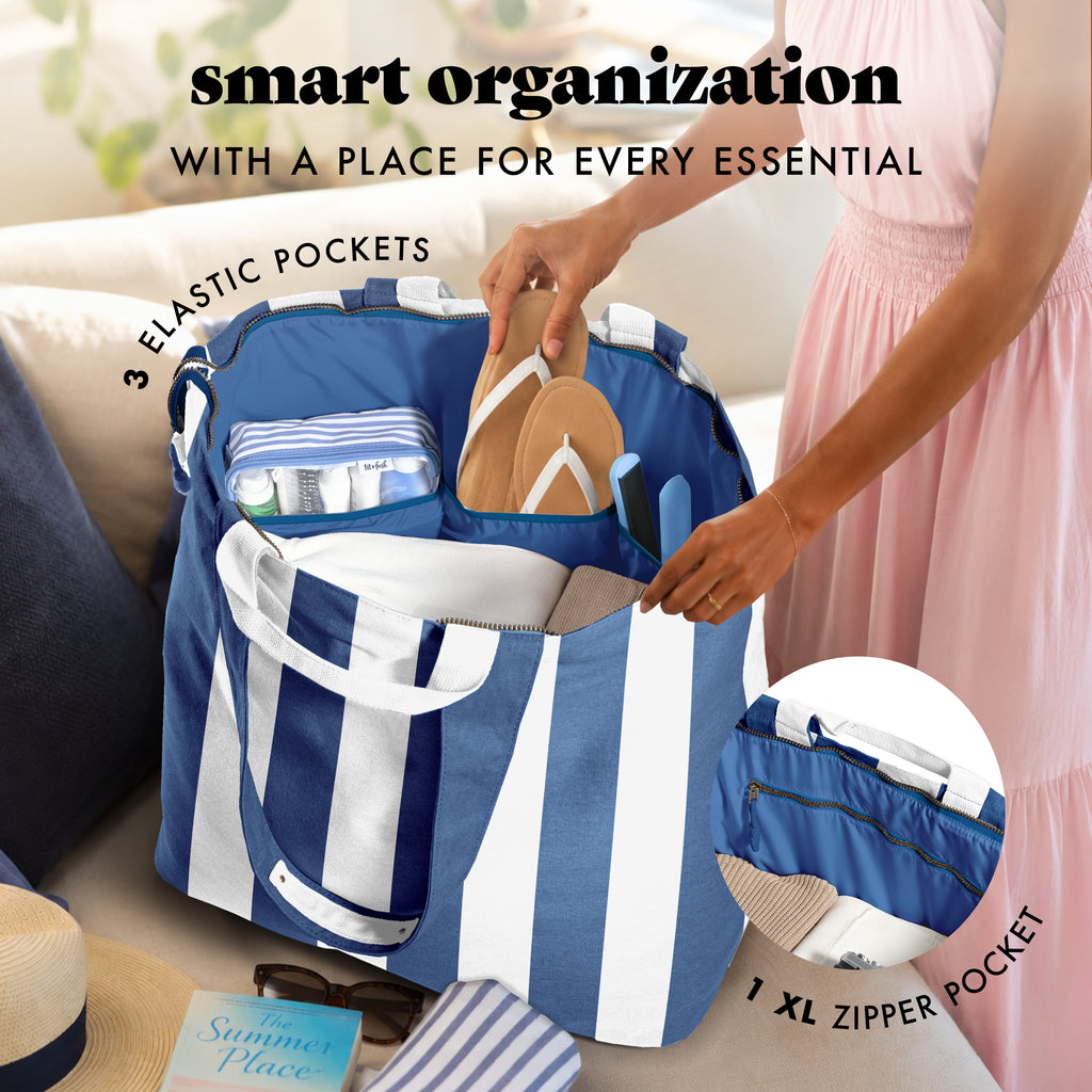All The Things XL Travel Tote Bag, Cobalt Cabana Stripe
