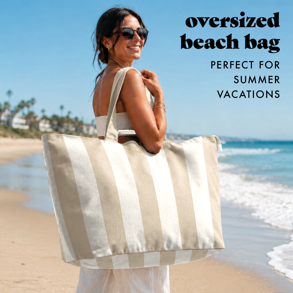 All The Things XL Travel Tote Bag, Pina Colada Cabana Stripe