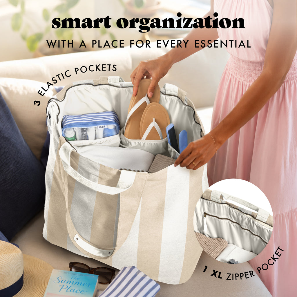 All The Things XL Travel Tote Bag, Pina Colada Cabana Stripe
