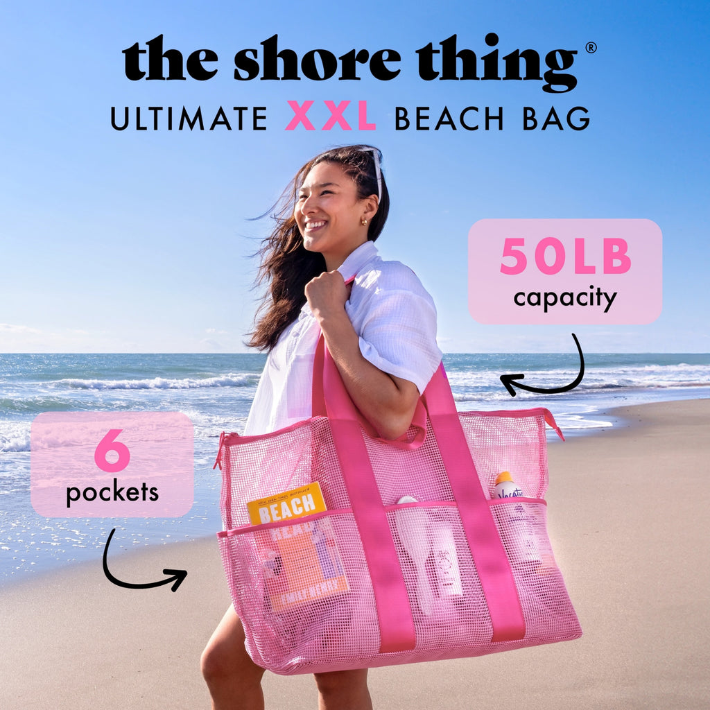 The Shore Thing® XL Marine Grade Mesh Beach Bag, Flamingo Pink