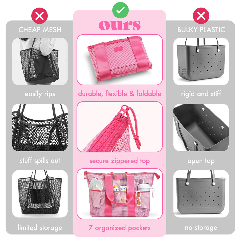 The Shore Thing® XL Marine Grade Mesh Beach Bag, Flamingo Pink