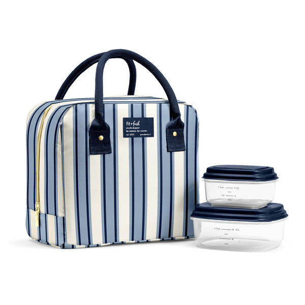 Bloomington Lunch Bag with Lunch Kit, Blue Chunky Stripe