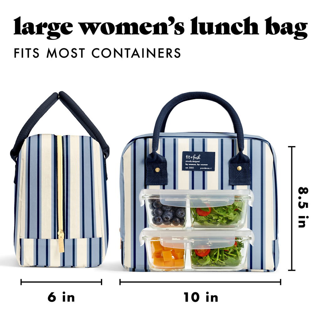 Bloomington Lunch Bag with Lunch Kit, Blue Chunky Stripe