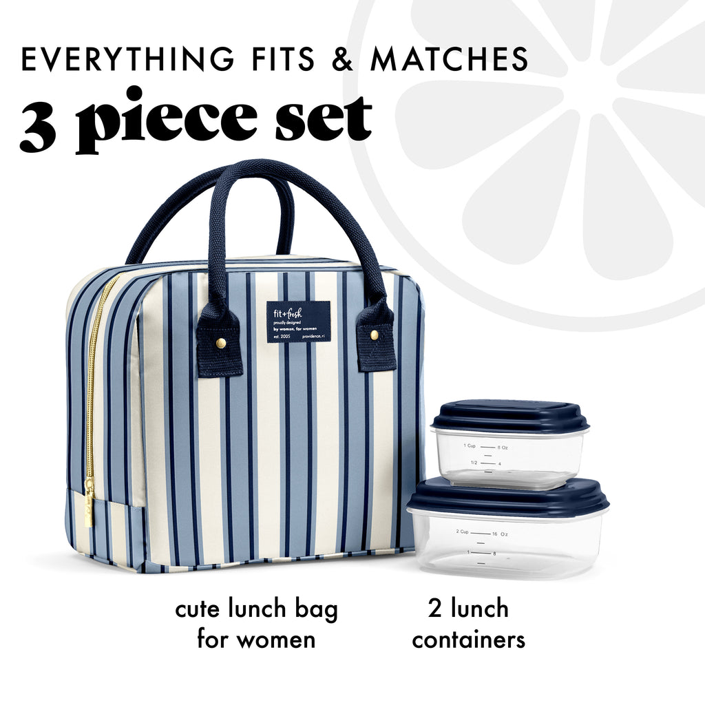 Bloomington Lunch Bag with Lunch Kit, Blue Chunky Stripe
