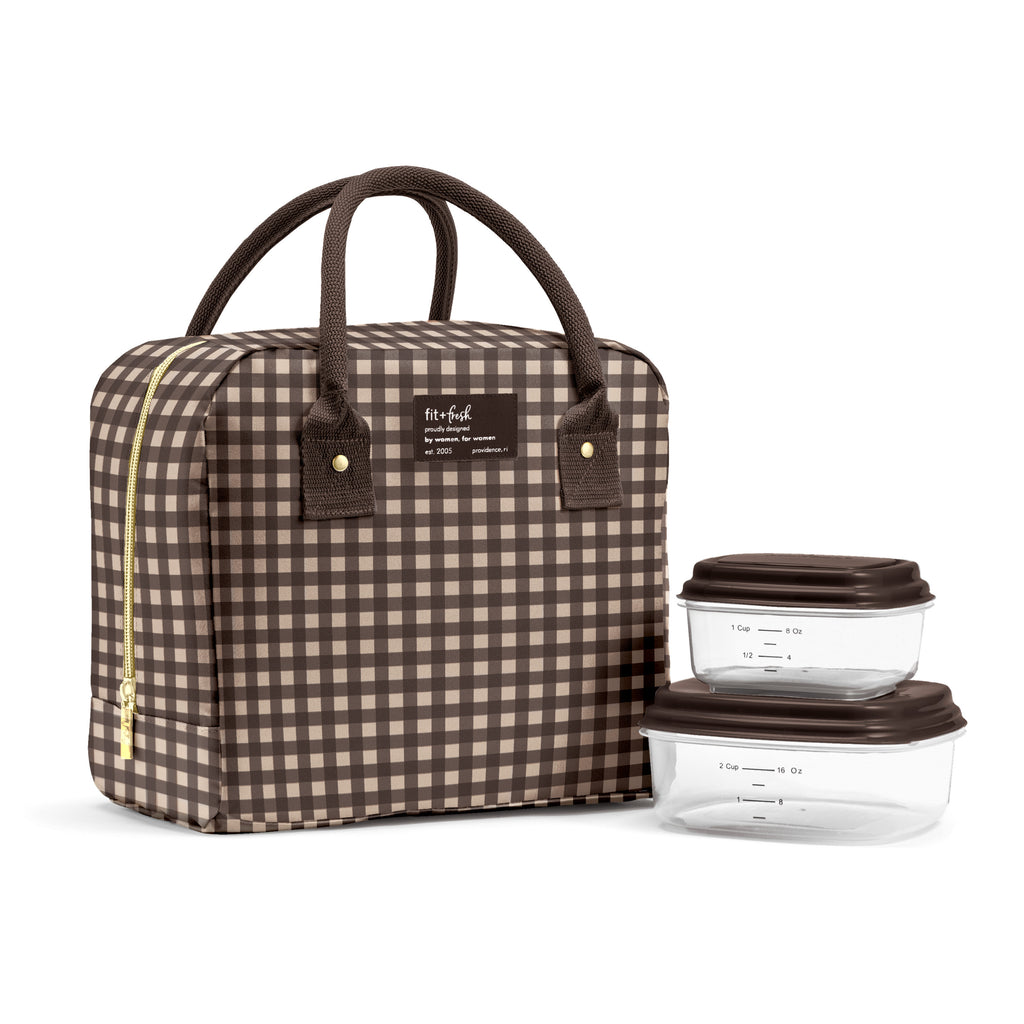 Bloomington Lunch Bag with Lunch Kit, Brown Gingham