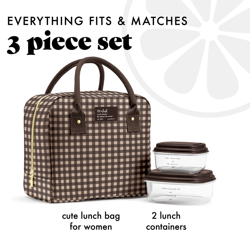 Bloomington Lunch Bag with Lunch Kit, Brown Gingham