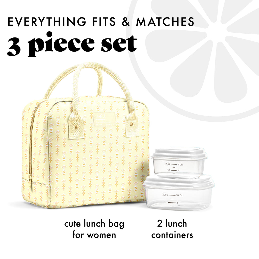 Bloomington Lunch Bag with Lunch Kit, Butter Yellow Flowers