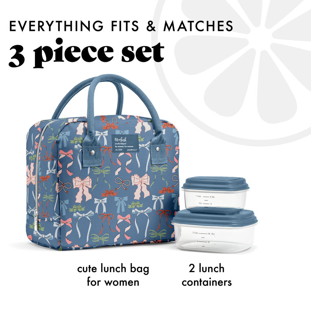 Bloomington Lunch Bag with Lunch Kit, Denim Bows