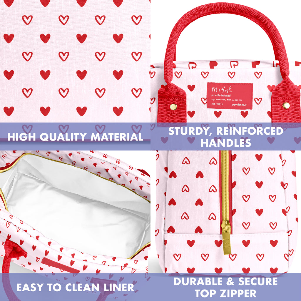 Bloomington Lunch Bag with Lunch Kit, Red Hearts