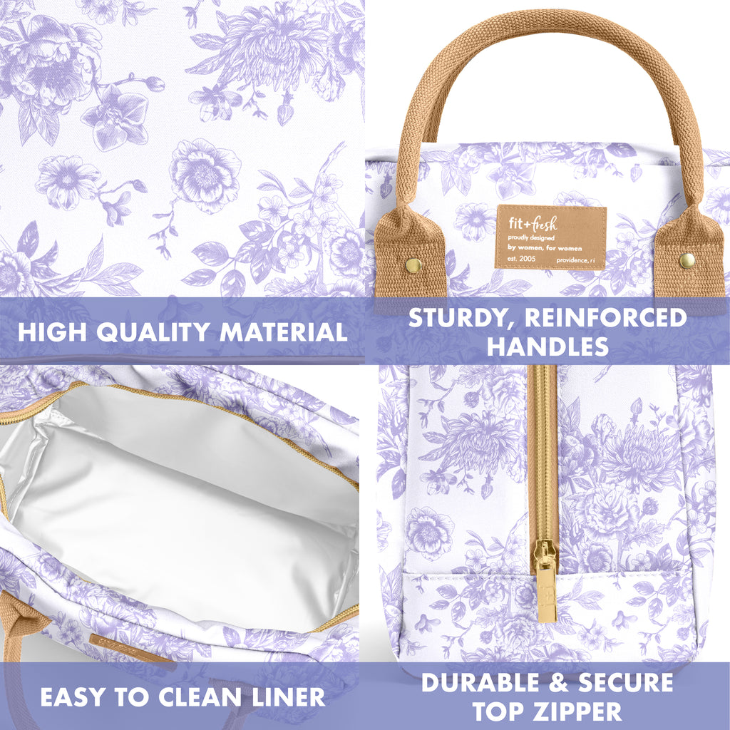 Bloomington Lunch Bag with Lunch Kit, Lavender Floral Toile