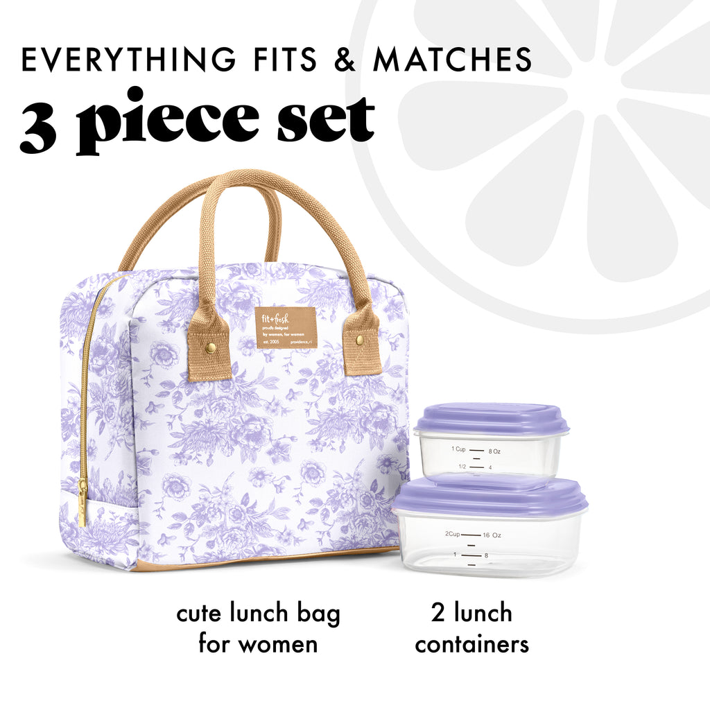 Bloomington Lunch Bag with Lunch Kit, Lavender Floral Toile