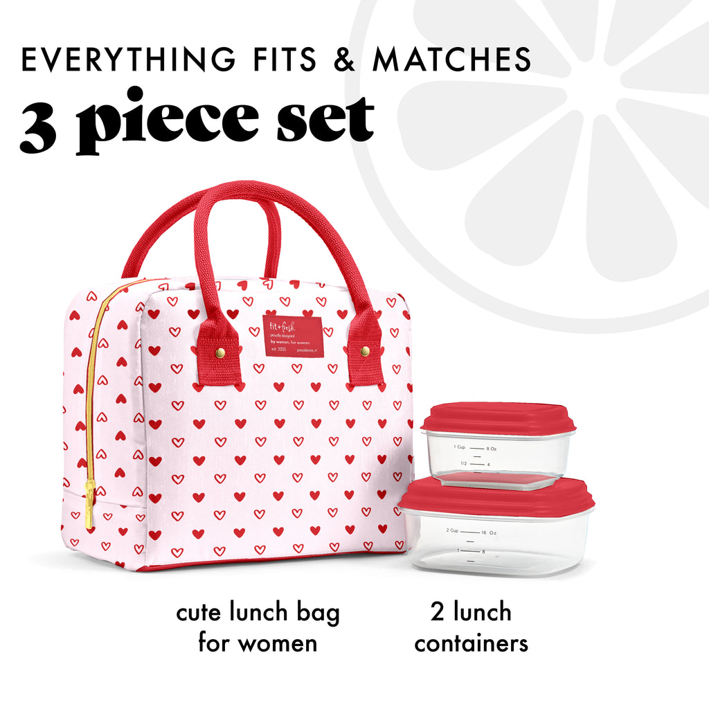 Bloomington Lunch Bag with Lunch Kit, Red Hearts