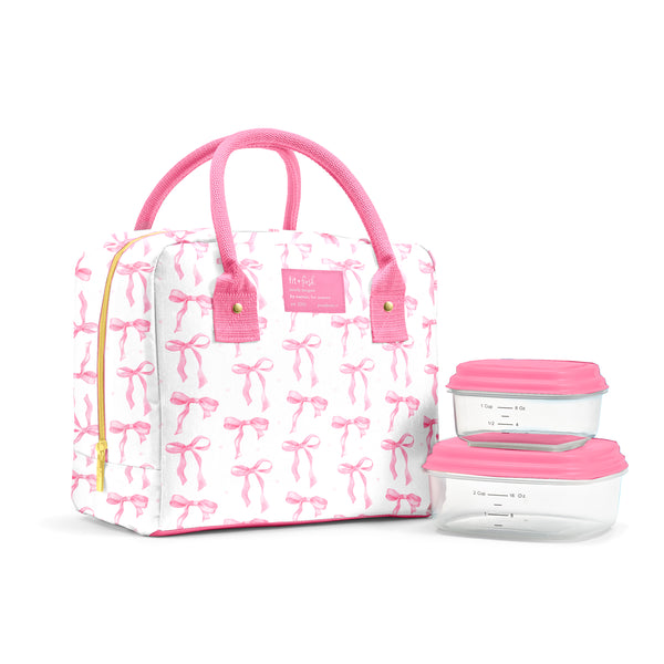 Bloomington Lunch Bag with Lunch Kit, Pink Satin Bows