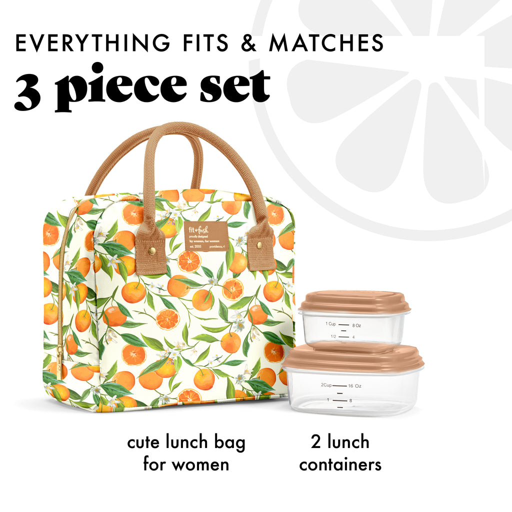 Bloomington Lunch Bag with Lunch Kit, Watercolor Orange Blossoms