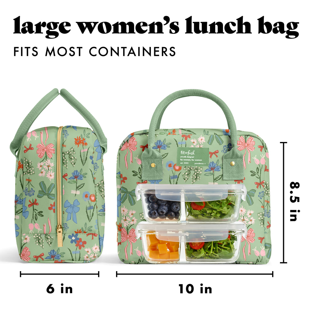Bloomington Lunch Bag with Lunch Kit, Sage Bows & Flowers