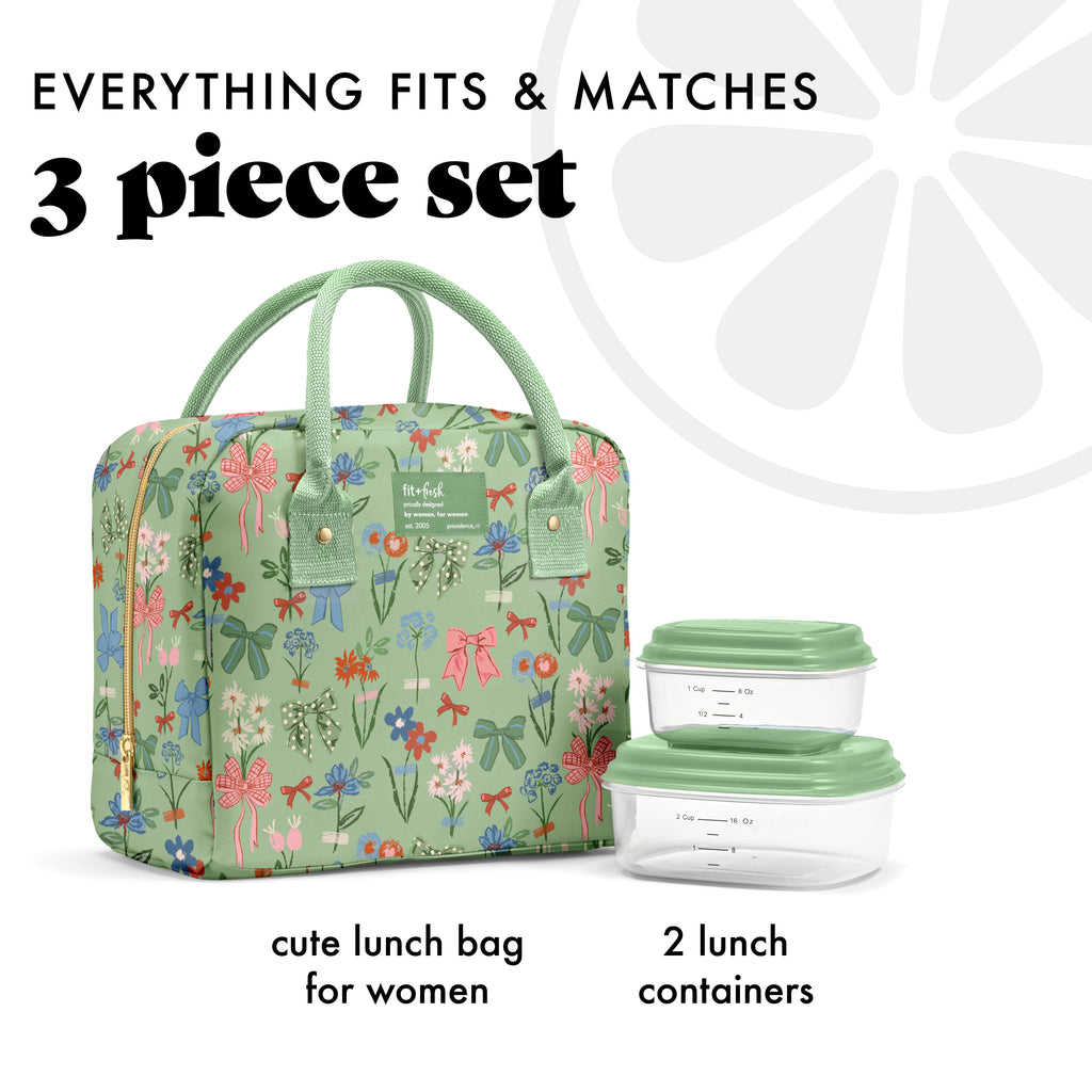 Bloomington Lunch Bag with Lunch Kit, Sage Bows & Flowers