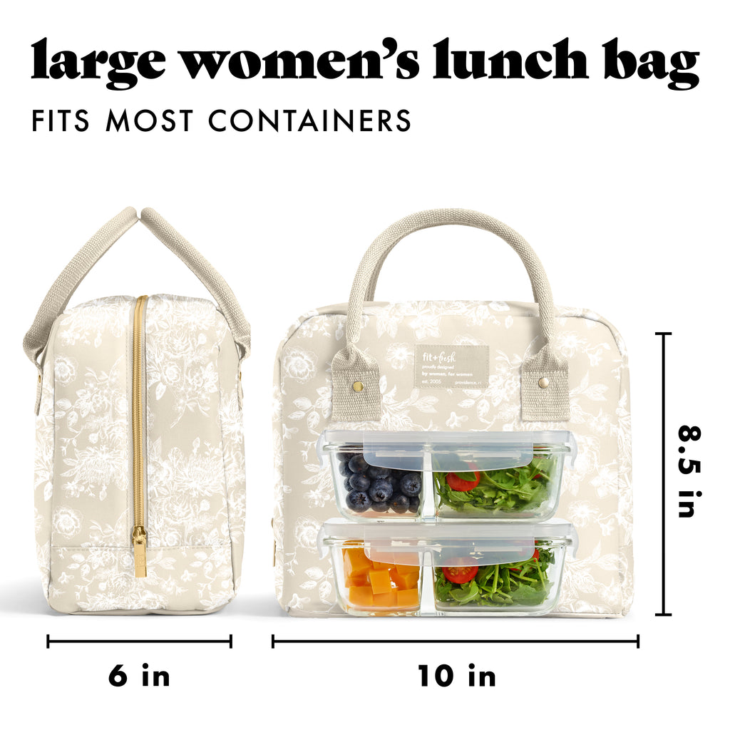 Bloomington Lunch Bag with Lunch Kit, Tan Floral Toile