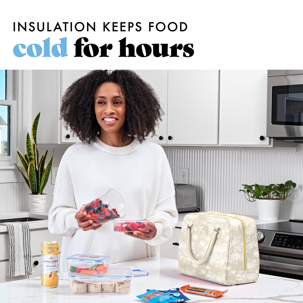 Bloomington Lunch Bag with Lunch Kit, Tan Floral Toile