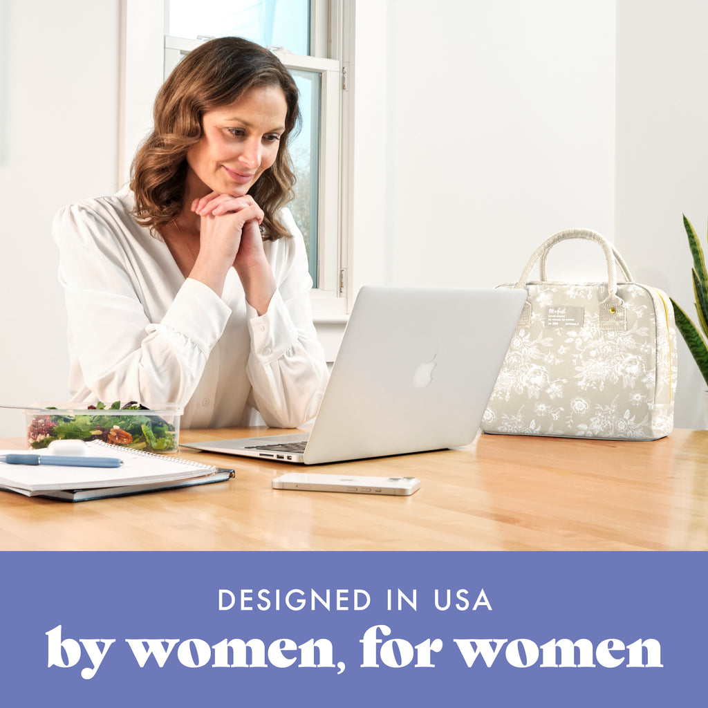 Bloomington Lunch Bag with Lunch Kit, Tan Floral Toile