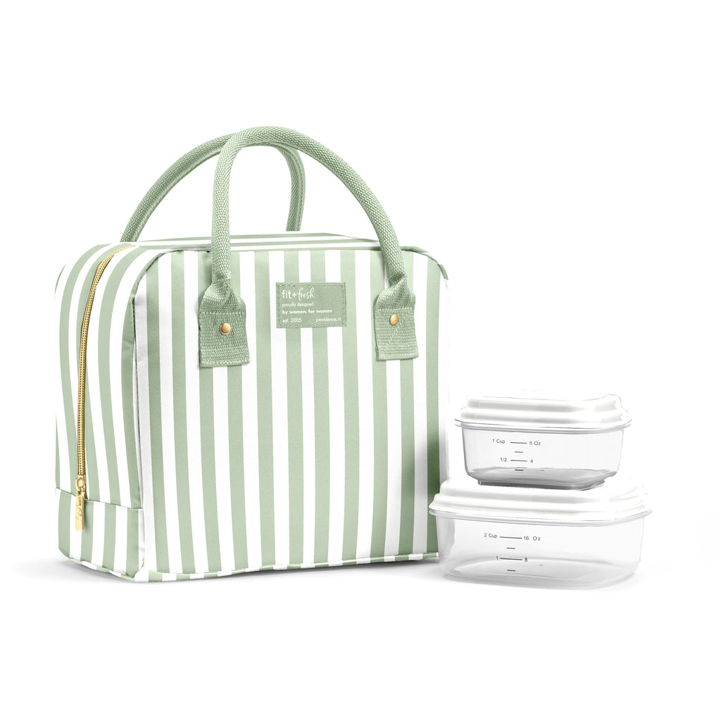 Bloomington Lunch Bag with Lunch Kit, Thick Sage Stripe