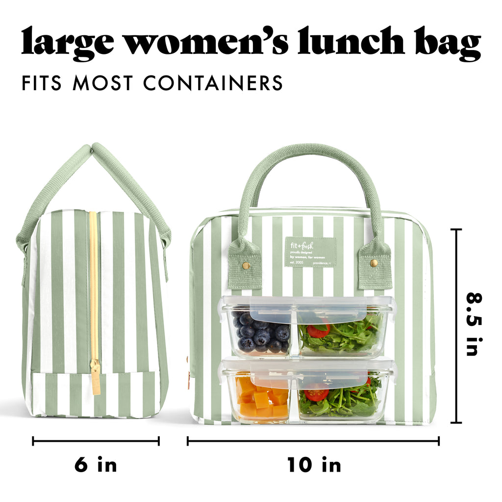 Bloomington Lunch Bag with Lunch Kit, Thick Sage Stripe