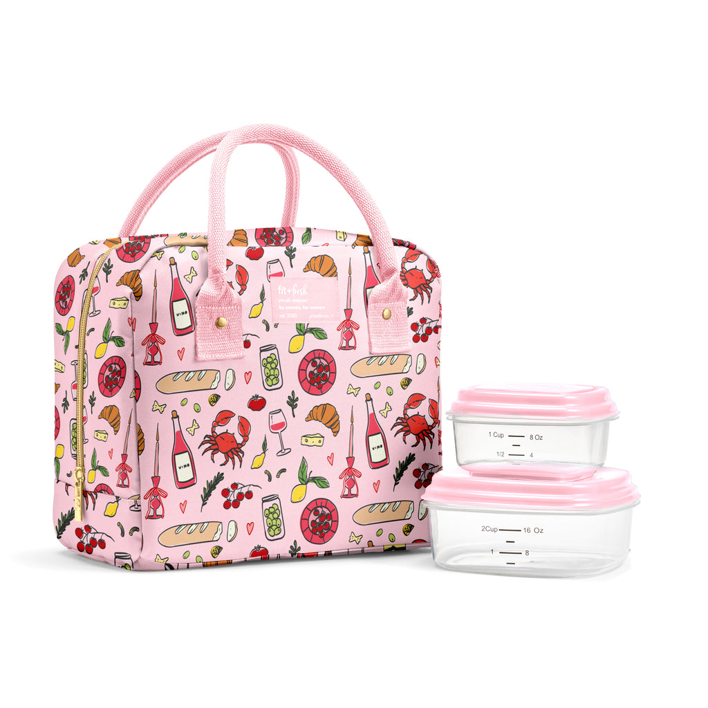 Bloomington Lunch Bag with Lunch Kit, Pink Pasta Dinner
