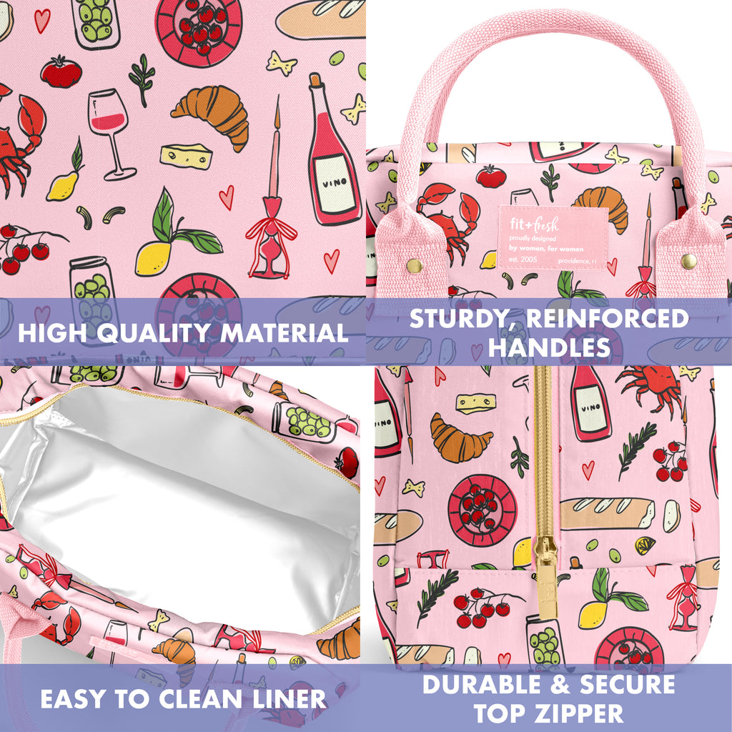 Bloomington Lunch Bag with Lunch Kit, Pink Pasta Dinner