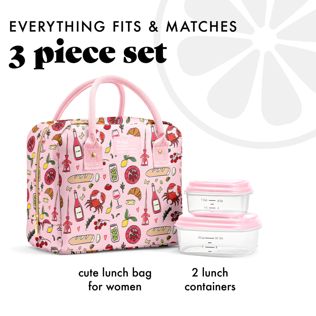 Bloomington Lunch Bag with Lunch Kit, Pink Pasta Dinner