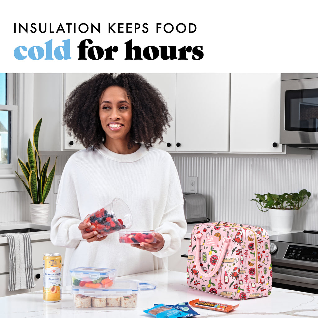 Bloomington Lunch Bag with Lunch Kit, Pink Pasta Dinner