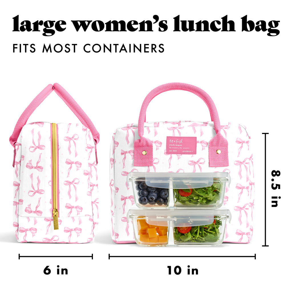Bloomington Lunch Bag with Lunch Kit, Pink Satin Bows