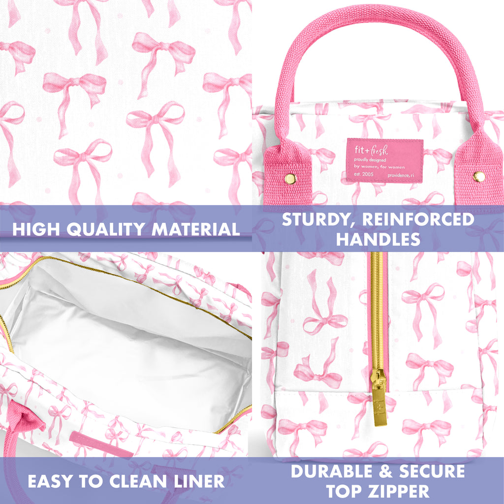 Bloomington Lunch Bag with Lunch Kit, Pink Satin Bows